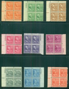 US #803-32, ½¢ - $1.00 Prexies, Plate No. Blocks of 4, NH, VF, Scott $260.95