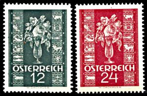 Austria 388-389, MNH, Rose in Vase and Zodiac Signs