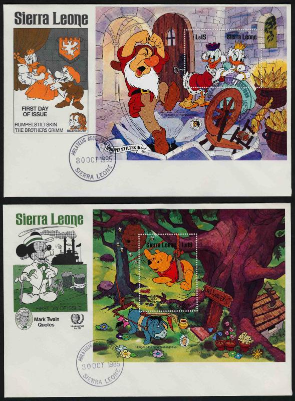 Sierra Leone 729-38 FDC's Disney, Rumpelstiltskin, Mark Twain, Brothers Grimm