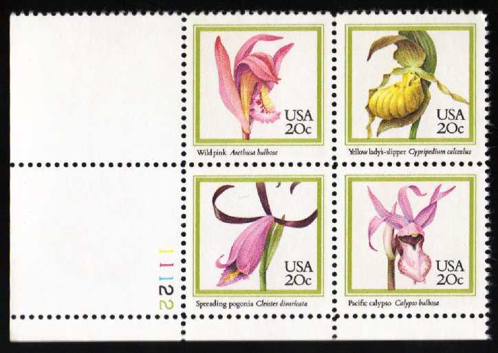 US #2079a (2076-2079) Orchids Plate # Block of 4; MNH (2.50)