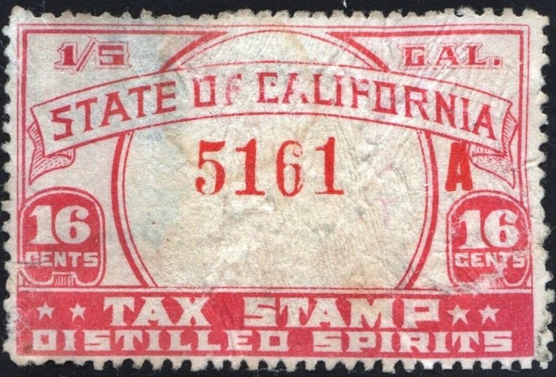 California Distilled Spirits 16¢ Tax Stamp (1935) Used