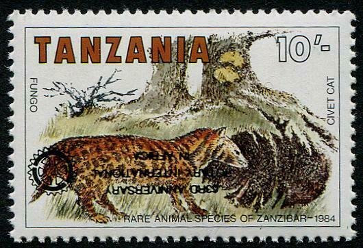 HERRICKSTAMP TANZANIA Sc.# 408 Rotary Club Error Stamp, Inverted Ovpt.