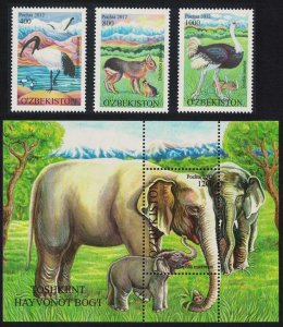 Uzbekistan Ibis Emu Birds Elephant Mara Tashkent Zoo 3v+MS 2012 MNH