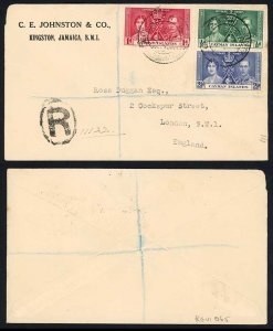 Cayman Islands 1937 Coronation set on reg d First Day Cover GEORGETOWN pmks