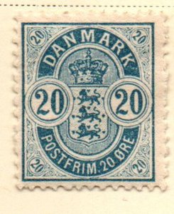 Denmark Sc 48 1895 20 ore blue Coat of Arms stamp mint