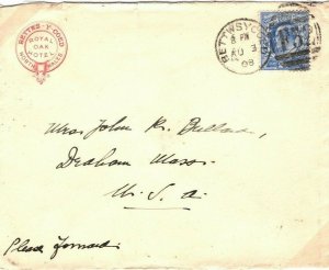 GB WALES Cover *BETWS-Y-COED* Royal Oak Hotel Envelope F32 Duplex USA 1908 89.23