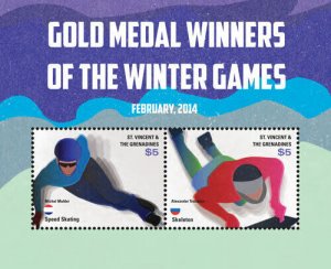 St. Vincent 2014 - Winter Olympic Games Gold Medalists - Sheet of 2 Stamps - MNH