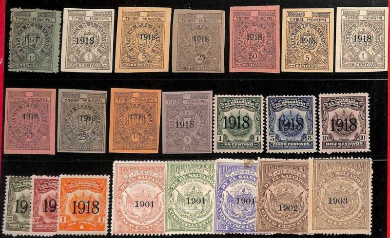 94979  - EL SALVADOR  -  STAMPS - Lot of 22  REVENUE stamps - MINT  1901-1918