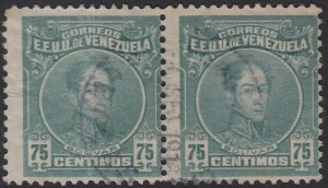 Venezuela 1915-23 75c Greenish-Blue, perf 12 . Used pair. Scott 267a, SG 371