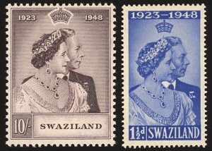 SWAZILAND Scott 48-9 VF/VLH - 1948 Silver Wedding Issue - Well Centered