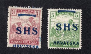 Yugoslavia Croatia 1918 3f & 5f, Scott 2L7-2L8 MH, value = 80c