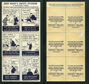 VINTAGE NEW YORK POLICE NYPD SAFETY BUREAU STICKER SET 1940S ART HELFANT