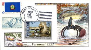 #VT6 Vermont 1991 Duck Milford FDC