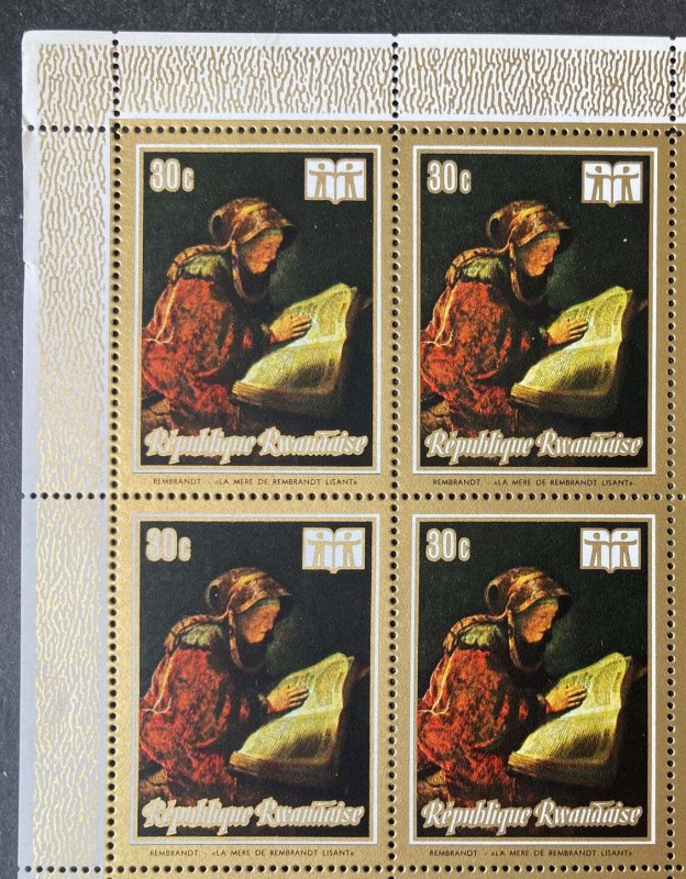 Rwanda 1973 book year art rembrandt paintings literature block of 4 MNH 