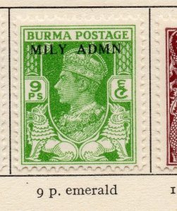 Burma 1945 Early Issue Fine Mint Hinged 9p. Optd 206378