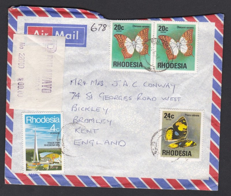 001721/ Rhodesia Sg503/04 Airmail Cover to England Butterflies