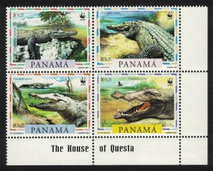 Panama WWF American Crocodile 4v Corner Block of 4 1997 MNH SC#846 a-d