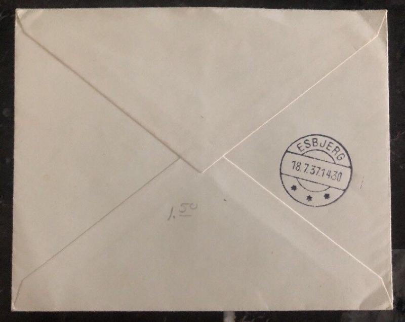 1937 Copenhagen Denmark First Flight cover FFC to Esbjerg