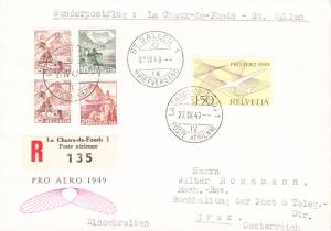 Switzerland 1949 Pro Aero Sonderpostflug LaChaux-de-Fonde - St. Galleny