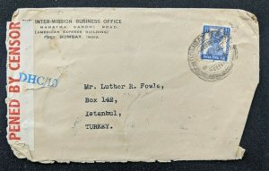 1942 Bombay India Advertising Censorship Cover to Istanbul Turkey