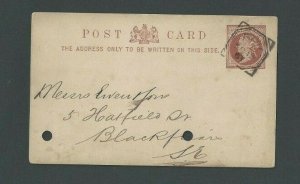 Ca 1879 Great Britain Kentish Town Thick Stock 1/2 Penny Brown W/Square Cancel--