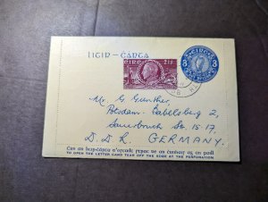 1958 Ireland Folded Postcard Cover Dublin to Sauerbruck DDR Germany