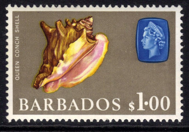 Barbados 1965 QE2 $1 Queen or Pink Conch shell MM SG 334 ( K380 )