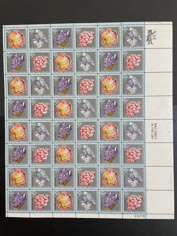 1974 sheet of stamps, Mineral Heritage Sc #1538-41