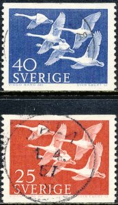 Sweden 1956 Sc 492-3 Whooper Swan Bird Fauna CDS Stamp Used