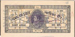 INDIA FISCAL REVENUE COURT FEE PRINCELY STATE - GWALIOR 8As STAMP PAPER TYPE ...