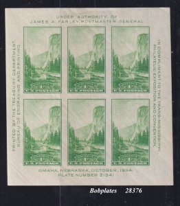 BOBPLATES #751 Trans Miss Yosemite Souvenir Sheet of 6 21341 VF LH SCV=$10