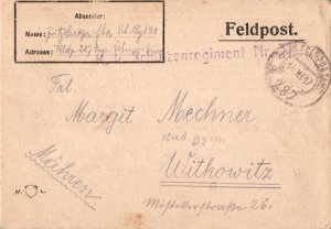 Austria Soldier's Free Mail 1917 K.u.K. Feldpostamt 287 Field Post to Witkowi...