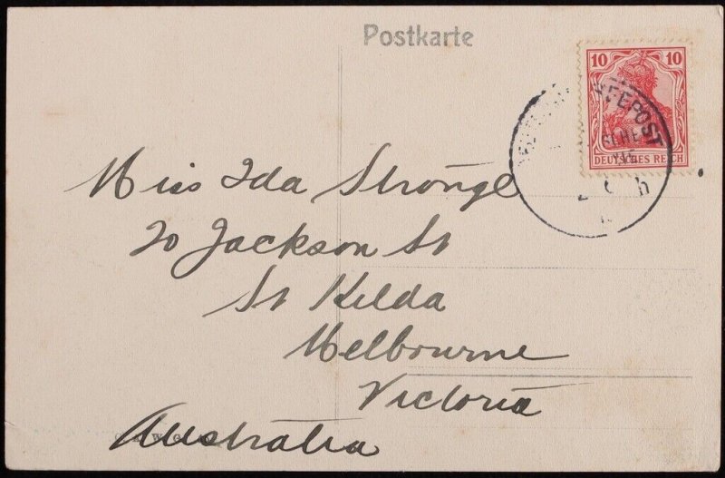 GERMANY Shipmail 1911 use of Port Said Egypt Picture Post Card, to Australia.