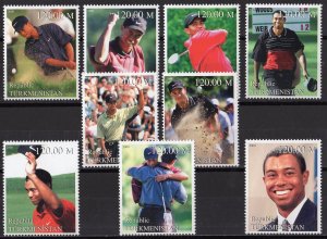 Turkmenistan 2000  TIGER WOODS - GOLF - Sheetlet (9) Perforated MNH