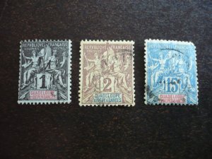 Stamps - Guadeloupe - Scott# 27,28,34 - Used Part Set of 3 Stamps