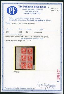 SCOTT #362 6C BLUE PAPER XF PLATE BLOCK MINT OG NH W/ PF CERT FINEST AK 3/26/24