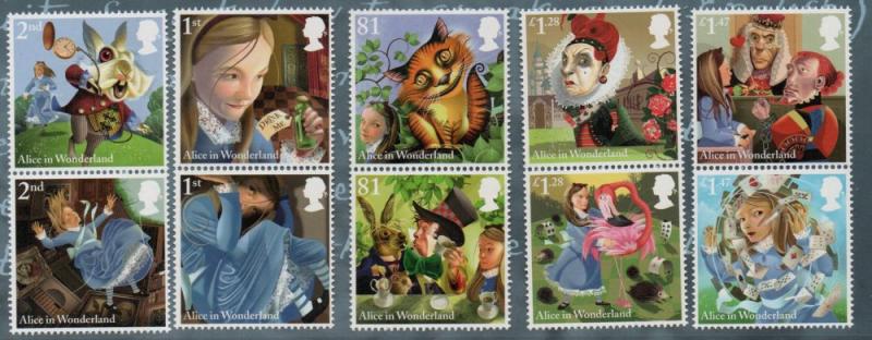 Great Britain Sc 3344-53 2015 Alice in Wonderland stamp set mint NH