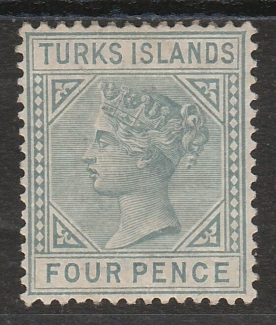 TURKS ISLANDS 1882 QV 4D GREY WMK CROWN CA