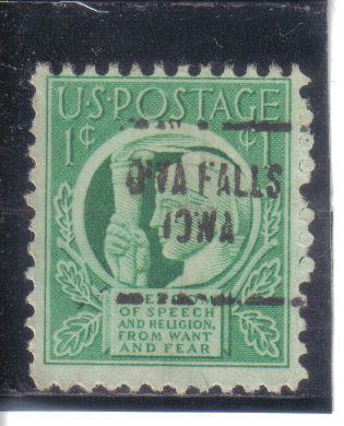 908 - .01 Four Freedoms Issue used avg. precancel