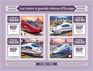 Togo 2015 European High Speed Trains 4 Stamp Sheet Michel #7141-4 TG15608a