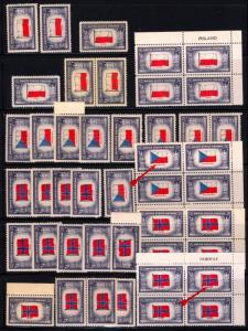 909-921 Overrun Countries 1943-44 Mint Sgls, Pairs & Margin Blocks