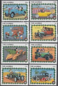 GAMBIA # 928-35 DISNEY STAMPS CELEBRATING CHRISTMAS 1989 with ANTIQUE CARS