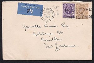 GB 1935 1/3d airmail rate cover London to New Zealand......................B3742