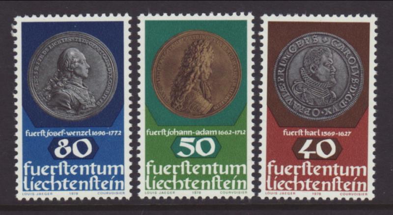 Liechtenstein 654-656 Coins on Stamps MNH VF
