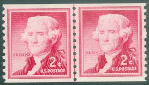 EDW1949SELL : USA 1957 Sc#1055a Line pair Dry Printing Small holes VFMNH Cat $50