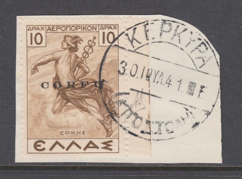 Corfu Sc NC6 used. 1941  10d Air Post Italian Occupation overprint on piece