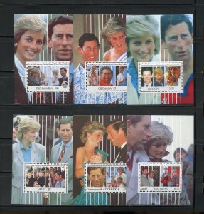 10th WEDDING ANNIVERSARY OF PRINCESS DIANA & CHARLES SET OF 8 S/SHEETS  MINT NH