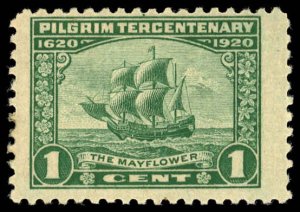 US Sc 548 Jumbo Margins/MLH - 1920 1¢ Mayflower - Pilgrim Tercentenary