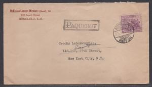 **US 20th Century Advertising Cover, SC# 732, Seapost Mailing by Paquebot To NY