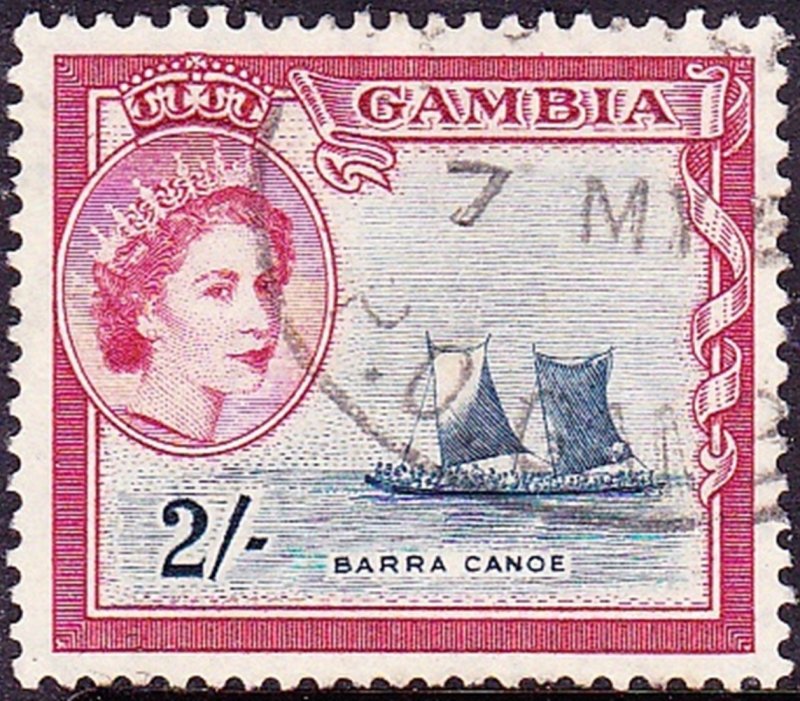 GAMBIA 1953 QEII.2s Indigo & Carmine SG181 Used